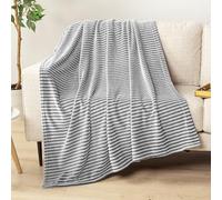 PAVILIA Super Soft Fleece Throw Blanket Black and White, Luxury Fuzzy Plush Flannel Throw, Warm Cozy Ribbed Microfiber Blanket for Sofa Couch Bed, Lightweight Striped Blanket, Black White, 50x60
