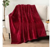 PAVILIA Super Soft Fleece Throw Blanket Burgundy Wine Red, Luxury Fuzzy Plush Flannel Throw, Warm Cozy Ribbed Microfiber Blanket for Sofa Couch Bed, Lightweight Striped Blanket, Wine, 50x60