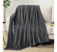 PAVILIA Super Soft Fleece Throw Blanket Dark Grey, Luxury Fuzzy Plush Flannel Throw, Warm Cozy Ribbed Microfiber Blanket for Sofa Couch Bed, Lightweight Striped Blanket, Gray, 50x60
