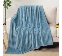 PAVILIA Super Soft Fleece Throw Blanket Dusty Slate Blue, Luxury Fuzzy Plush Flannel Throw, Warm Cozy Ribbed Microfiber Blanket for Sofa Couch Bed, Lightweight Striped Blanket, Blue, 50x60