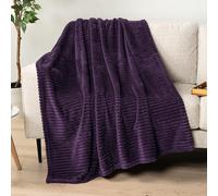 PAVILIA Super Soft Fleece Throw Blanket Eggplant Purple, Luxury Fuzzy Plush Flannel Throw, Warm Cozy Ribbed Microfiber Blanket for Sofa Couch Bed, Lightweight Striped Blanket, Purple, 50x60