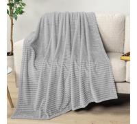 PAVILIA Super Soft Fleece Throw Blanket Light Grey, Luxury Fuzzy Plush Flannel Throw, Warm Cozy Ribbed Microfiber Blanket for Sofa Couch Bed, Lightweight Striped Blanket, Gray, 50x60
