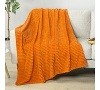 PAVILIA Super Soft Fleece Throw Blanket Orange, Luxury Fuzzy Plush Flannel Throw, Warm Cozy Ribbed Microfiber Blanket for Sofa Couch Bed, Lightweight Striped Blanket, Orange, 50x60