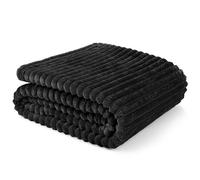 PAVILIA Super Soft Fleece Throw Blanket Twin Black, Fuzzy Plush Flannel Throw, Warm Cozy Ribbed Microfiber Blanket for Sofa Couch Bed, Lightweight Striped Blanket, Black, 60x80