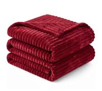 PAVILIA Super Soft Fleece Throw Blanket Twin Burgundy Wine Red, Fuzzy Plush Flannel Throw, Warm Cozy Ribbed Microfiber Blanket for Sofa Couch Bed, Lightweight Striped Blanket, Wine, 60x80