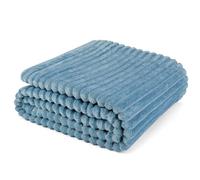 PAVILIA Super Soft Fleece Throw Blanket Twin Dusty Slate Blue, Fuzzy Plush Flannel Throw, Warm Cozy Ribbed Microfiber Blanket for Sofa Couch Bed, Lightweight Striped Blanket, Blue, 60x80