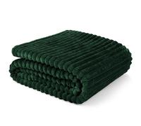 PAVILIA Super Soft Fleece Throw Blanket Twin Emerald Green, Fuzzy Plush Flannel Throw, Warm Cozy Ribbed Microfiber Blanket for Sofa Couch Bed, Lightweight Striped Blanket, Green, 60x80