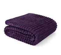 PAVILIA Super Soft Fleece Throw Blanket Twin Purple Eggplant, Fuzzy Plush Flannel Throw, Warm Cozy Ribbed Microfiber Blanket for Sofa Couch Bed, Lightweight Striped Blanket, Purple, 60x80