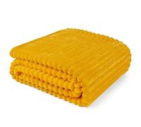 PAVILIA Super Soft Fleece Throw Blanket Twin Yellow Mustard, Fuzzy Plush Flannel Throw, Warm Cozy Ribbed Microfiber Blanket for Sofa Couch Bed, Lightweight Striped Blanket, Yellow, 60x80