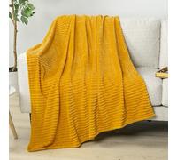PAVILIA Super Soft Fleece Throw Blanket Yellow Mustard, Luxury Fuzzy Plush Flannel Throw, Warm Cozy Ribbed Microfiber Blanket for Sofa Couch Bed, Lightweight Striped Blanket, Yellow, 50x60