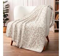 PAVILIA Super Soft Leopard Throw Blanket for Couch, Fluffy Cozy Lightweight Beige Cheetah Blanket, Fuzzy Warm Knit Blanket for Bed Sofa, Tan, 50x60