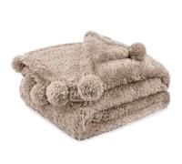 PAVILIA Tan Taupe Sherpa Twin Throw Blanket with Soft Pom Pom Fringe, Plush Cozy Warm Sherpa Blankets for Couch Bed Sofa, Fuzzy Fleece Throw with Pompom, Lightweight Fluffy, Taupe, 60x80 in