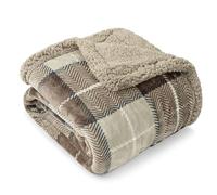 PAVILIA Taupe Plaid Sherpa Throw Blanket for Couch Twins, Soft Fuzzy Cabin Blanket and Throws, Warm Cozy Winter Gift Blanket, 60x80