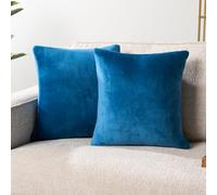 PAVILIA Teal Blue Throw Pillow Covers 18x18 Set of 2, Decorative Pillow Cases for Bed Sofa Couch, Boho Aesthetic Accent Decor Cushion Bedroom Living Room, Velvet Square Euro Sham Cover, Turquoise Blue