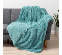 PAVILIA Teal Green Fluffy Throw Blanket for Couch, Fuzzy Blanket for Women Men, Furry Plush Warm Blanket Bed Sofa, Super Soft Thick Faux Fur Sherpa Blanket Throw, 50x60