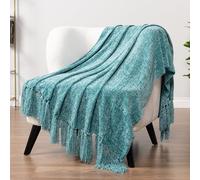 Pavilia Teal Green Throw Blanket for Couch & Sofa, Soft Knit Woven Turquoise Blanket with Tassel, Decorative for Chair & Living Room, 50x60