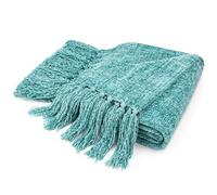 Pavilia Teal Green Throw for Couch & Bed, Chenille Knit Woven Blanket with Tassel, Decorative Textured for Living Room, Teal Green 60x80