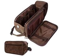 PAVILIA Toiletry Bag for Men, Travel Essentials Shaving Dopp Kit, Mens Travel Bag Toiletries Organizer Case for Grooming, PU Leather Water Resistant Cosmetic Bag Pouch (Black), Dark Brown, Large