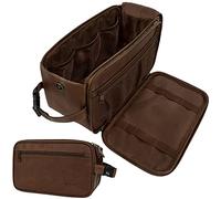 PAVILIA Toiletry Bag for Men, Travel Essentials Shaving Dopp Kit, Travel Bag Toiletries Organizer Case, Cosmetic Make Up Bag, Water Resistant, Dark Brown, Extra Large (12x6x7)