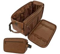 PAVILIA Toiletry Bag for Men, Travel Essentials Shaving Dopp Kit, Travel Bag Toiletries Organizer Case, Cosmetic Make Up Bag, Water Resistant, Brown, Extra Large (12x6x7)