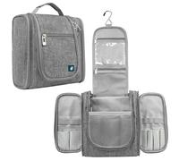PAVILIA Toiletry Bag Travel Bag for Women Men, Hanging Cosmetic Organizer, Water Resistant Makeup Bag for Accessories Toiletries, Large Travel Essentials Kit (Grey)