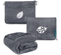PAVILIA Travel Blanket and Pillow, Arms Opening Airplane Blankets for Adults, Compact Plane Blanket with Arm Hole 2-in-1 Bag for Flight Car Camping Fit in Luggage Backpack Traveler Gift, Dark Gray