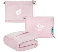 PAVILIA Travel Blanket and Pillow Set, Airplane Blanket Compact 2-in-1 Soft Bag, Travel Essentials for Adult Flight, Portable Throw with Arm Hole, Plane Car Traveling Gift Accessories, Pink