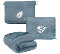 PAVILIA Travel Blanket and Pillow Set, Airplane Blanket Compact 2-in-1 Soft Bag, Travel Essentials for Adult Flight, Portable Throw with Arm Hole, Plane Car Traveling Gift Accessories, Blue