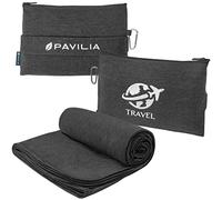 PAVILIA Travel Blanket Compact, Airplane Blanket Packable Bag, Soft Fleece Portable Throw Pillow Combo Set, Plane Flight Car Trips Travel Essentials Gift Accessories, Luggage Backpack Clip, Black