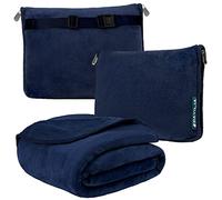 PAVILIA Travel Blanket Pillow, Soft Airplane Blanket 2-IN-1 Combo Set, Plane Blanket Compact Packable, Flight Essentials Car Pillow, Travelers Gifts Accessories Luggage Backpack Strap, 60x43 Navy Blue