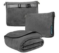 PAVILIA Travel Blanket Pillow, Soft Airplane Blanket 2-in-1 Combo Set, Plane Blanket Compact Packable, Flight Essentials Car Pillow, Travelers Gifts Accessories, Luggage Backpack Strap, 60x43 Gray