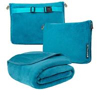 PAVILIA Travel Blanket Pillow, Soft Airplane Blanket 2-IN-1 Combo Set, Plane Blanket Compact Packable, Flight Essentials Car Pillow, Travelers Gifts Accessories Luggage Backpack Strap, 60x43 Teal Blue