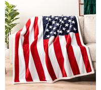 PAVILIA US Flag Patriotic Blanket - American National Flag Throw Blanket for Sofa Couch Bed, Soft Microfiber Sherpa Fleece Reversible, USA Military Veteran July 4th Gift - 50 x 60 Inches US Flag