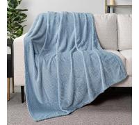 PAVILIA Waffle Fleece Throw Blanket for Couch Bed Dusty Blue, Super Soft Fuzzy Cozy Blanket Sofa, Plush Warm Cute Decorative Home Decor Throw, Lightweight All Season, Slate Light Blue, 50x60
