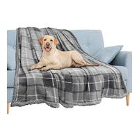 PAVILIA Waterproof Blanket for Couch, Sofa | Waterproof Dog Blanket for Large Dog, Puppy, Cat | Pet Blanket Protector | Plush Soft Warm Fuzzy Sherpa Blanket Bed Throw, Plaid Light Grey, 60x80