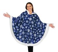 PAVILIA Wearable Blanket for Adult Women, Cozy Plush Fleece Blanket Poncho Cape with Hood, Super Soft Shawl, Angel Wrap Throw for Office, Snowflake Blue