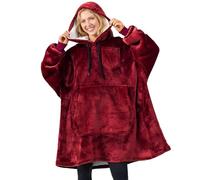 PAVILIA Wearable Blanket Hoodie Sweatshirt, Oversized Hooded Blanket Sweater with Giant Pockets, Super Soft Cozy Sherpa Warm Gift for Women Men Adult (Long Wine Red)