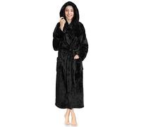 PAVILIA Women Hooded Plush Soft Robe | Fluffy Warm Fleece Sherpa Shaggy Bathrobe - Black - L/XL