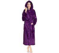 PAVILIA Women Hooded Plush Soft Robe | Fluffy Warm Fleece Sherpa Shaggy Bathrobe, Purple, S-M