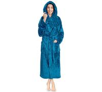 PAVILIA Women Hooded Plush Soft Robe | Fluffy Warm Fleece Sherpa Shaggy Bathrobe, Teal Blue, L-x-L