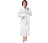 PAVILIA Women Robe Fleece Plush Soft, Fluffy Fuzzy Cozy Warm Lightweight Bathrobe, Shower Spa House Long Robe for Women, White, L-x-L