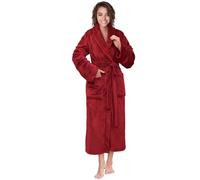 PAVILIA Women Robe Fleece Plush Soft, Fluffy Fuzzy Cozy Warm Lightweight Bathrobe, Shower Spa House Long Robe for Women, Dark Red, 2X/3X