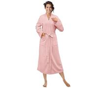 PAVILIA Women Waffle Knit Kimono Robe, Soft Cozy Breathable Lightweight Long Bathrobe with Side Pockets for Shower Spa House, Pink, L-x-L