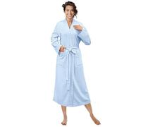 PAVILIA Women Waffle Knit Kimono Robe, Soft Cozy Breathable Lightweight Long Bathrobe with Side Pockets for Shower Spa House, Light Blue, S-M