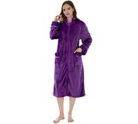 PAVILIA Womens Fleece Housecoat Zipper Robe, Plush Warm Zip Up Front Lounger, Purple, S-M