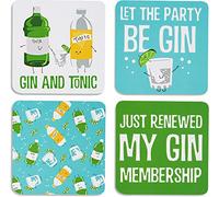 Pavilion Gift Company 74933 Gin & Tonic-4 Piece Sentiment, Pattern and Character Coaster Set with Box Holder, Cork, Multicolor