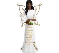Pavilion Gift Company Ebony Angel Figurine, Resin, White, Black, Brown, Gold, 7.5 Inches