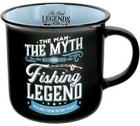 Pavilion Gift Company - Fishing Legend - Ceramic 13-ounce Campfire Mug, Double Sided Coffee Cup, Fishing Mug, Fishing Gifts For Men Funny, 1 Count - Pack of 1, 3.75 x 5 x 3.5, Black/Blue