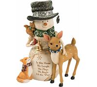 Pavilion Gift Company In This Home We Laugh We Play We Jingle All The Way-6.5 Inch Collectible Snowman Deer Fox Squirrel and Cardinal Figurine, White