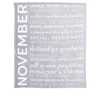 Pavilion Gift Company - November - Birth Month Royal Plush Blanket, Birthday Throw, Birthday Blanket, Yellow Embroidered Heart, 1 Count, 50 x 60-inch, Gray